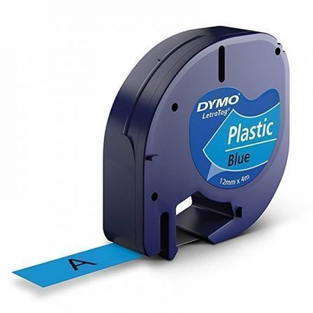 Dymo Cinta LetraTag 12mm x 4m Negro sobre Azul 91205